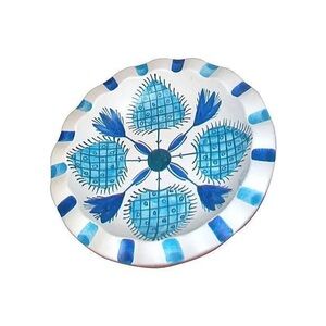 Mid-Century Ceramic Bowl Hand painted Blue Turquoise Pineapple Motif Austria
